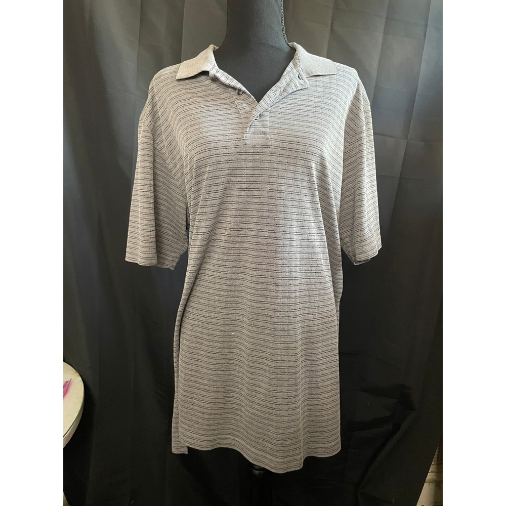 CROFT & BARROW Men's Polo Shirt‎ Short Sleeve Striped Grey Size Large Classic Fi